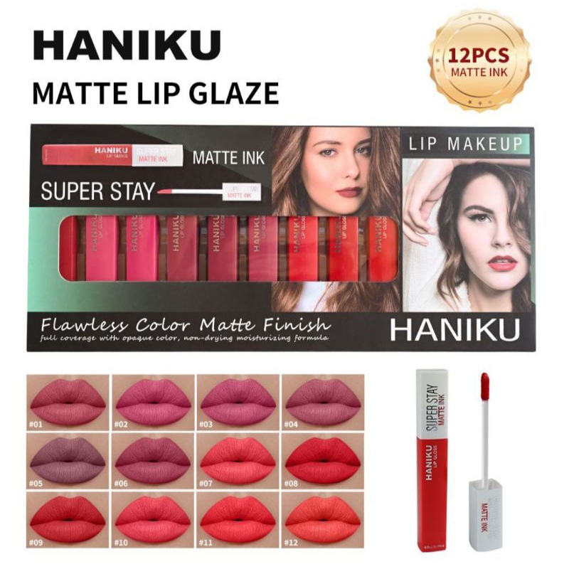 Jual 1 BOX 12 pcs HANIKU matte lip glaze / lipcream bibir (warna ...