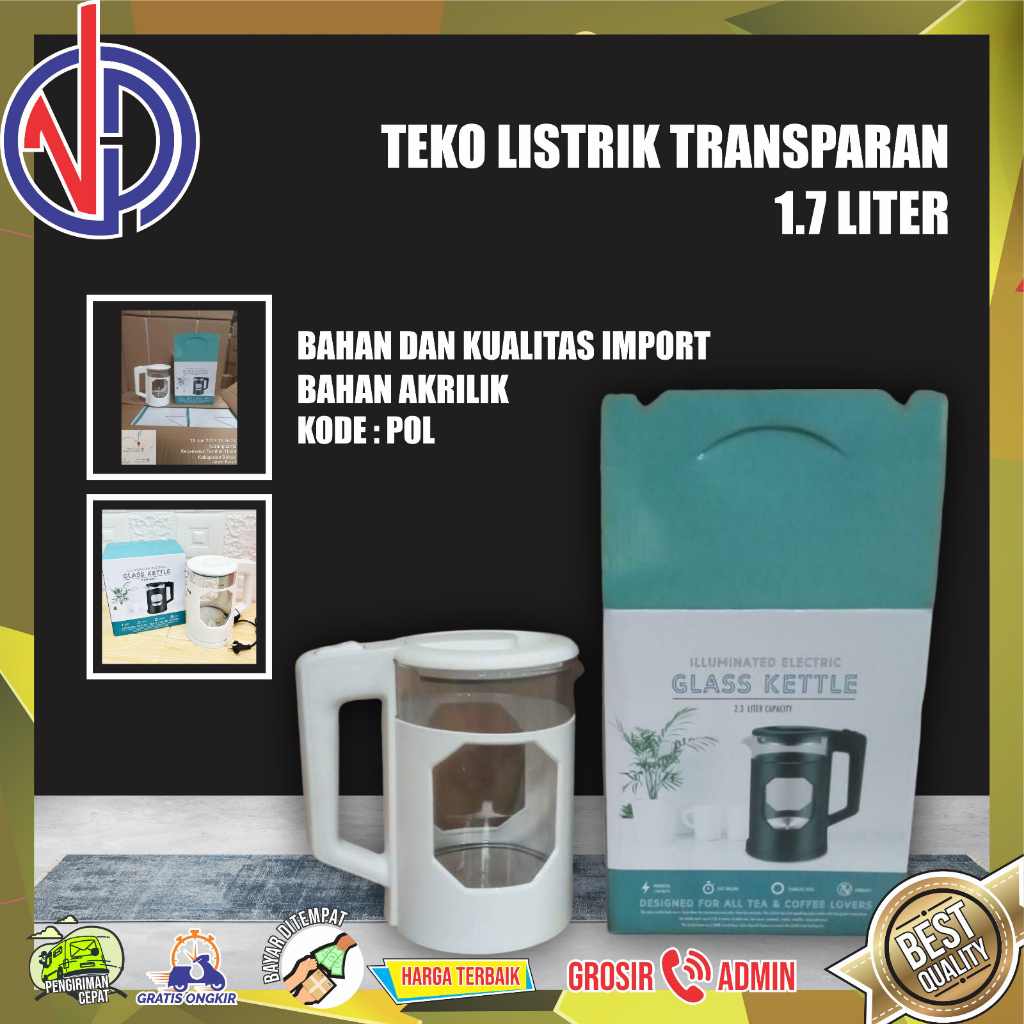 Jual TEKO LISTRIK TRANSPARAN 1.7L/WATER HEATER TEA/DISPENSER POT AIR ...
