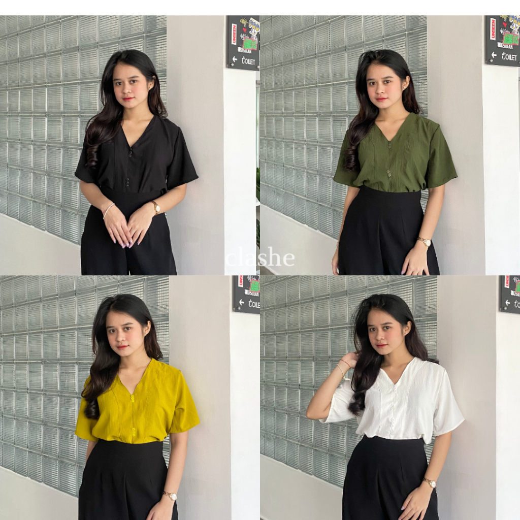 Jual Baju Blouse Wanita Atasan Lengan Pendek Crinkle Airflow Anti Lecek