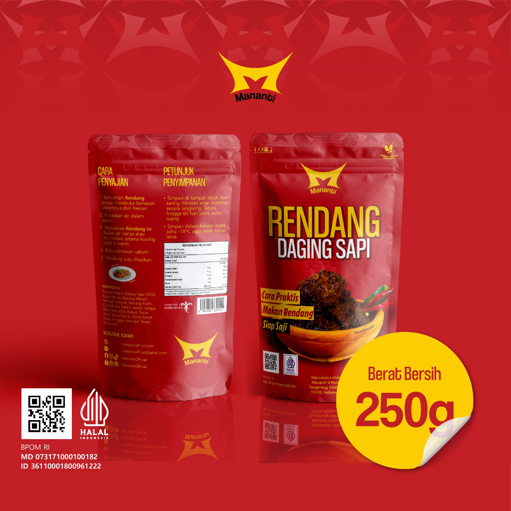 Jual Rendang Mananti Kemasan 250 Gram Isi 5 Pack Rendang Daging