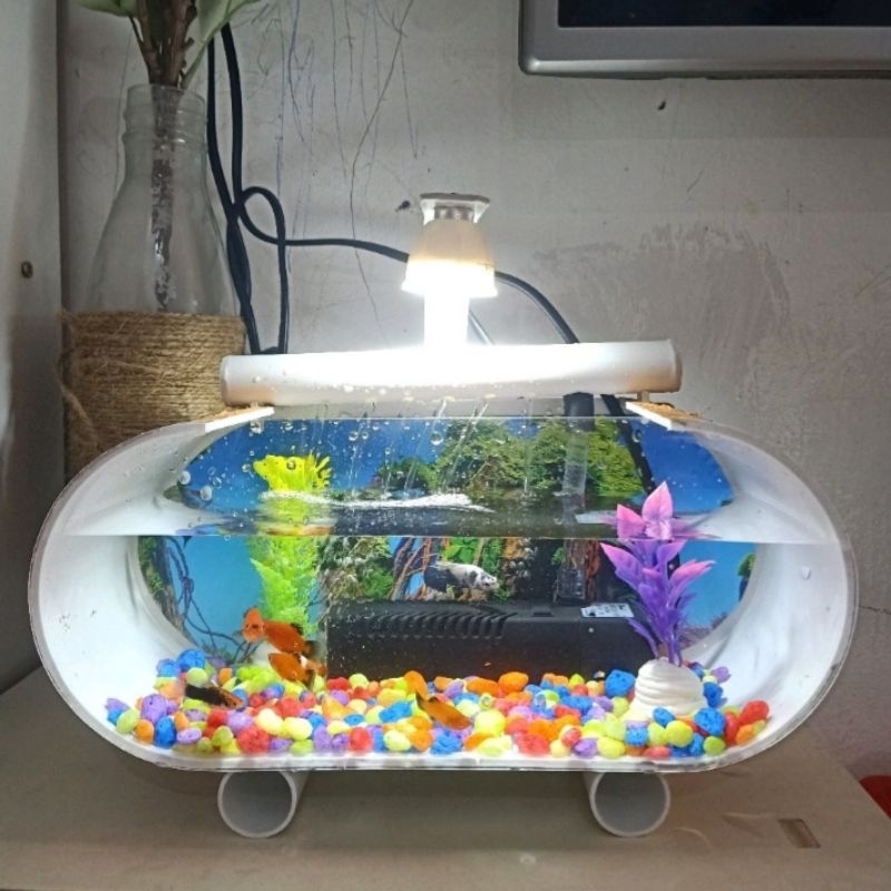 Jual Aquarium Mini Akrilik Pvc Ikan Hias Ikan Cupang Fullset Lampu Led