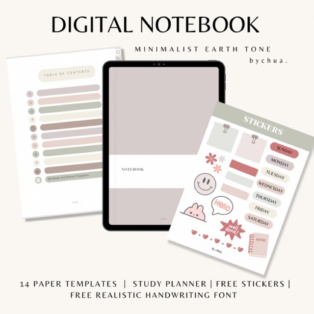 Jual Digital Notebook with Hyperlink- Minimalist Earth Tone Digital ...