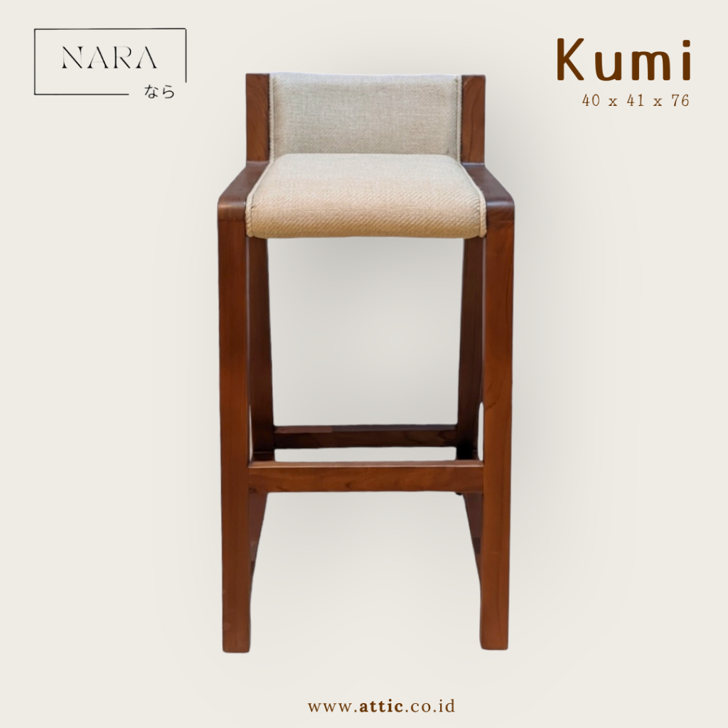 Jual KUMI Kursi Bar Kayu Solid Linen Japandi Cat Pastel Fancy Kursi