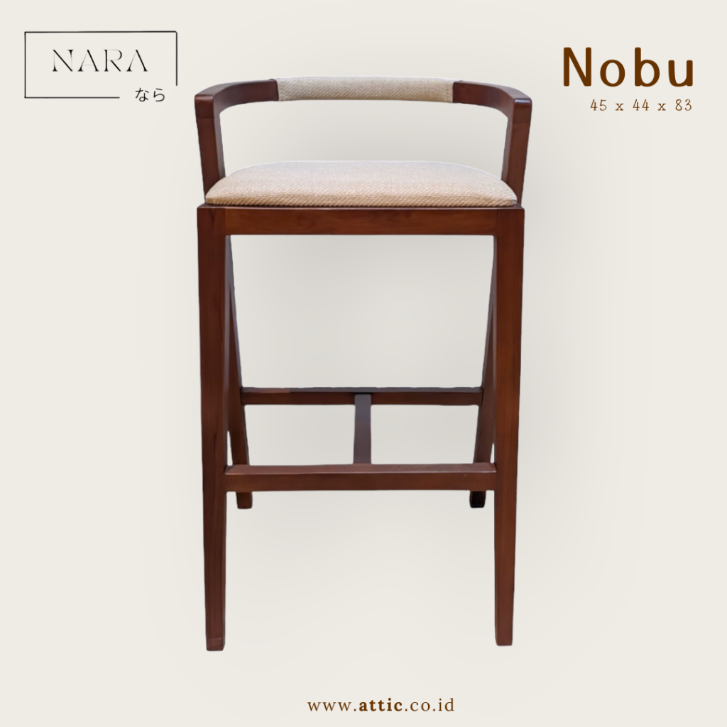 Jual NOBU Kursi Bar Kayu Solid Linen Japandi Cat Pastel Fancy Kursi
