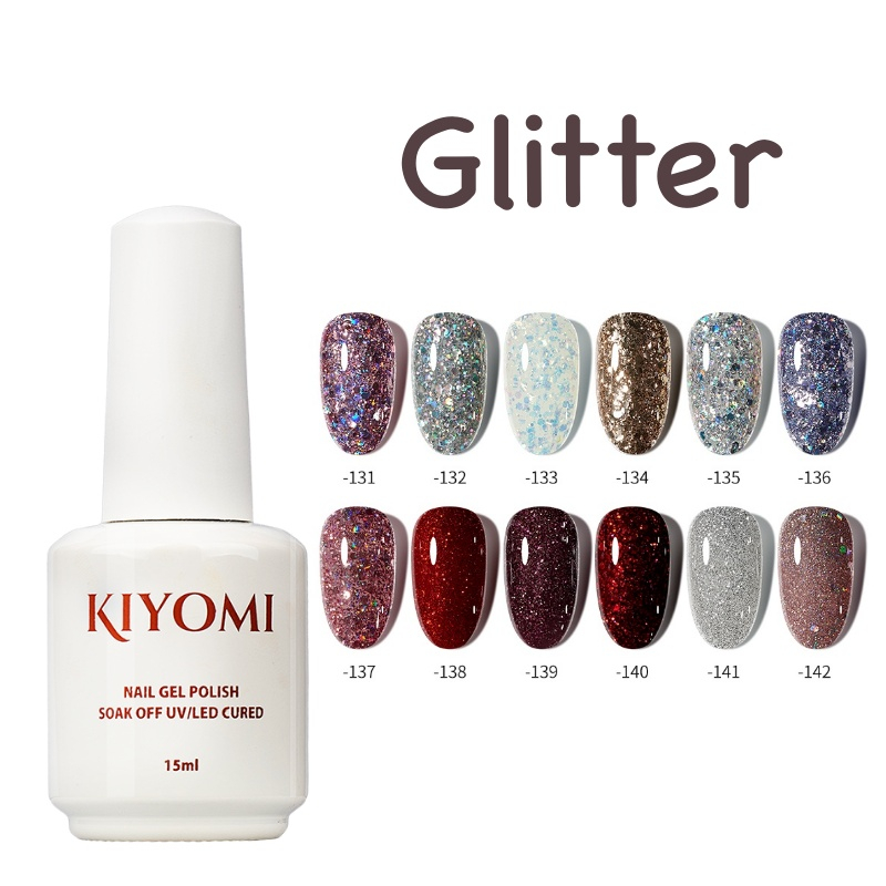 Jual 131 142 KIYOMI Glitter Nail Gel Polish UV LED Kutek Kuku Gel UV