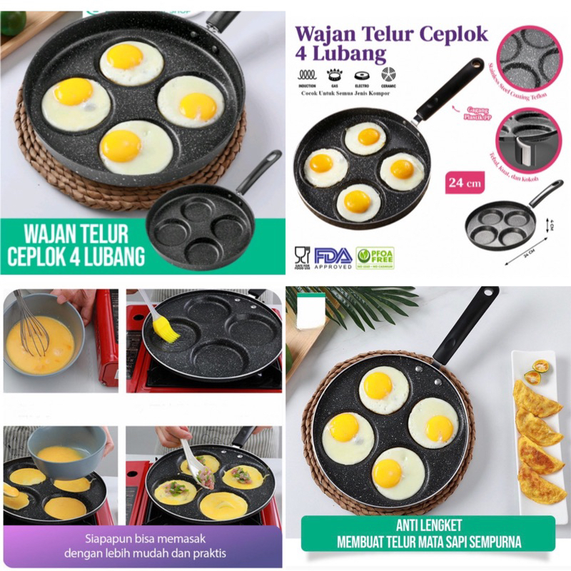 Jual Cetakan Telur Teflon Anti Lengket Cetakan 4 Lubang Panci Wajan