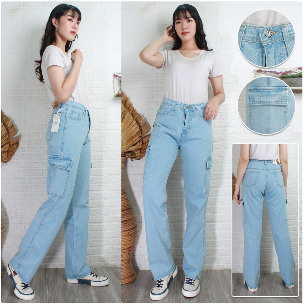 Jual L Y Celana Cargo Jeans Wanita Highwaist Cargo Jeans Cargo