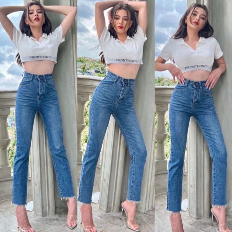 Jual CELANA JEANS PROMTHONG 32076 JEANS POLOS HIGH WAIST PREMIUM ...