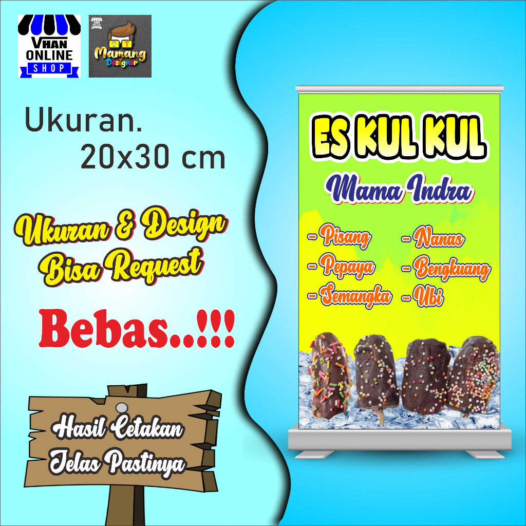 Jual poster Daftar Menu Es Kul Kul, Es Lumur Coklat, Bahan Kertas Glosy