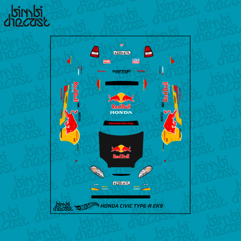 Jual Decal Hotwheels Honda Civic Type R EK9 Redbull White Toner ...