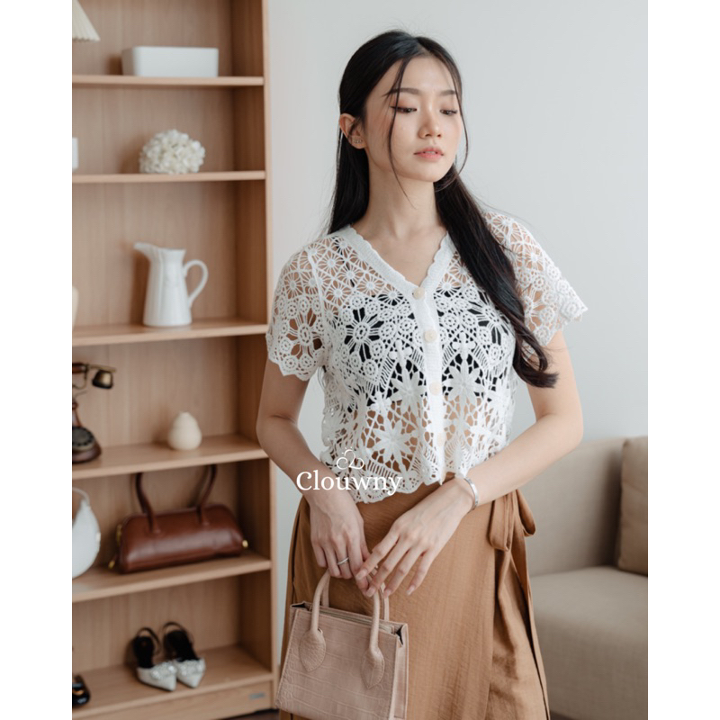 Jual Clouwny Floren Crochet Blouse Korean Top Premium Atasan Wanita Shopee Indonesia