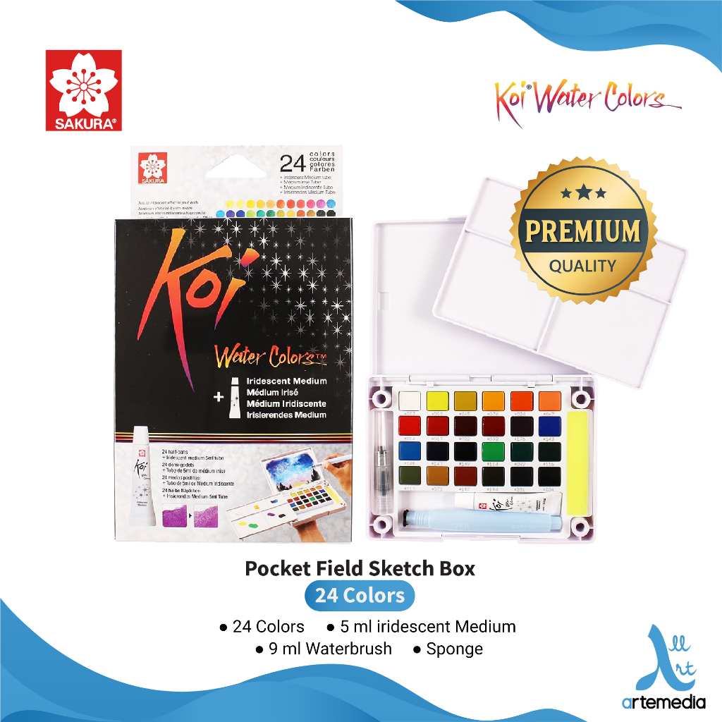 Jual Sakura Koi Watercolor 24 Pocket Field Sketch Box Set Cat Air