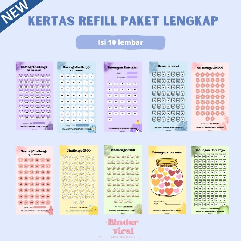 Jual ( 10 lembar ) REFILL kertas saving Paket Lengkap A6 | Shopee Indonesia