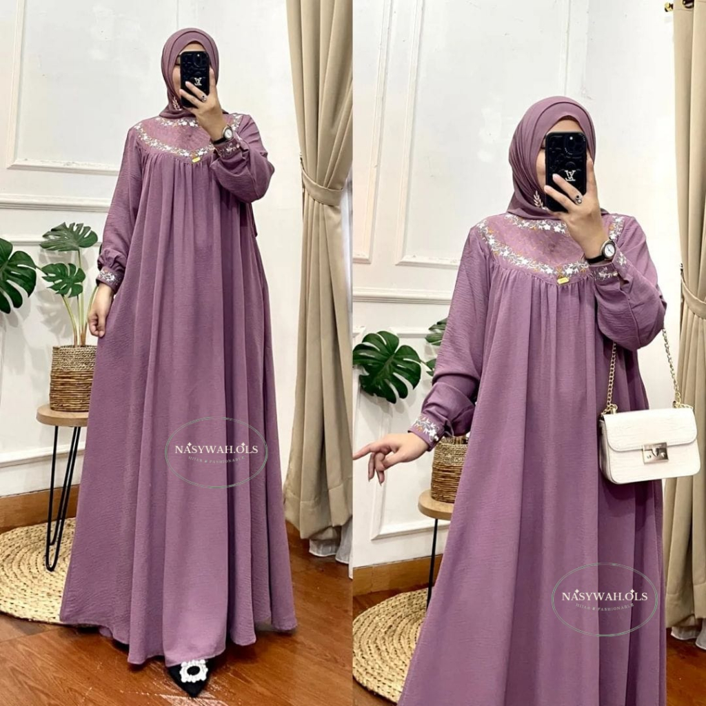 Jual Gamis Bordir Crinkel Airflow Premium Gamis Kondangan Wanita Remaja ...