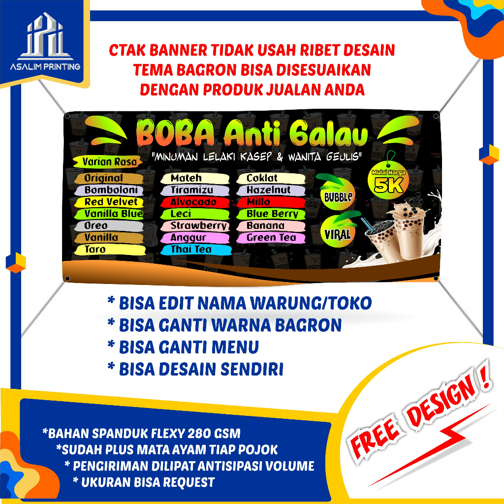 Jual Spanduk Jualan Boba Sepanduk Promosi Backdrof Custom Baliho X Benner Makanan Banner Dagang