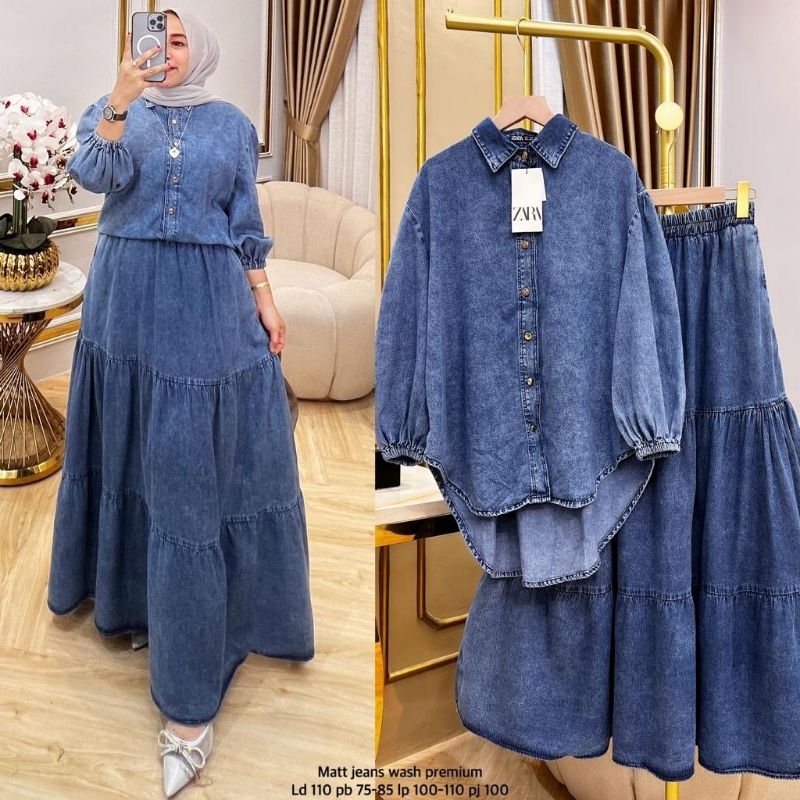 Jual stelan rok z*ra denim imp renium | Shopee Indonesia