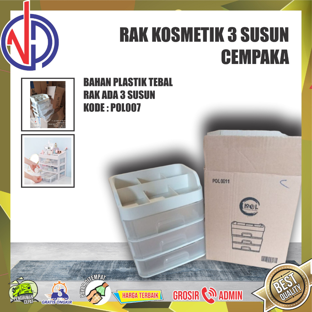 Jual RAK KOSMETIK LACI 3 SUSUN / RAK MEJA BAHAN PLASTIK PP FREE PACKING ...