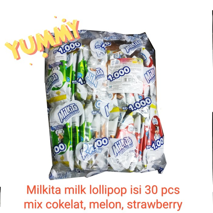 Jual { 1 Pack isi 30 biji } Milkita Permen Susu Lollipop renceng isi 30 ...