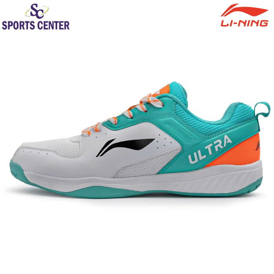 New Sepatu Badminton Lining Ultra Speed AYTT043 White Green Orange