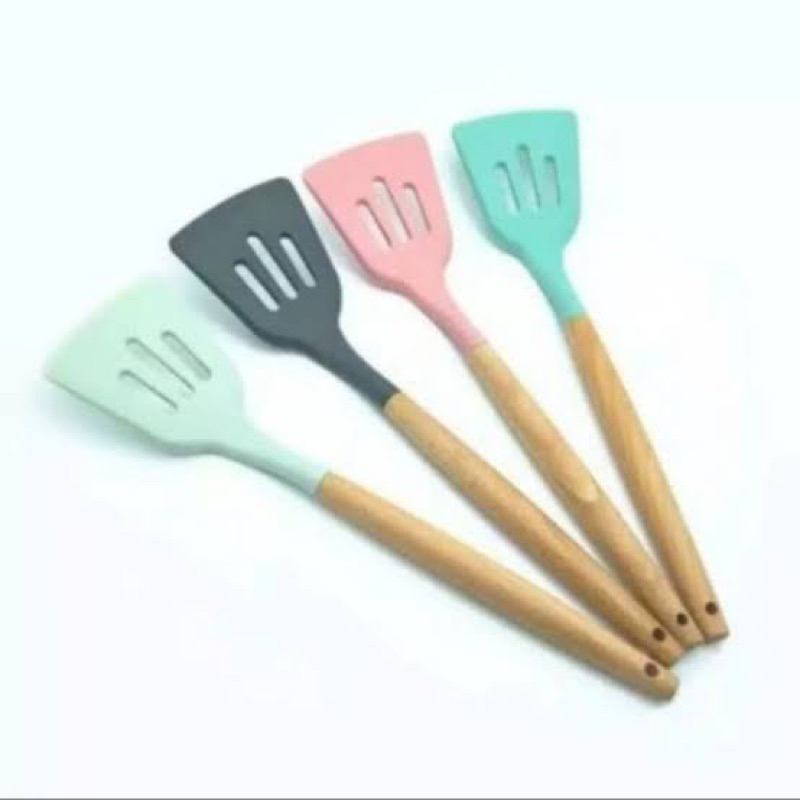 Jual SPATULA CALYPSO SODET GARIS LUBANG GAGANG KAYU ANTI LELEH Shopee