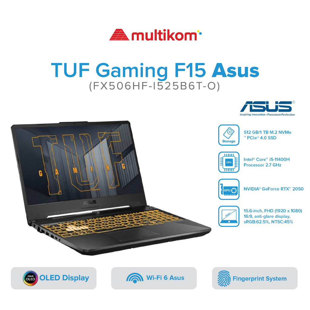 Jual Asus TUF F15 FX506HFI525B6TO i511400H 8GB 512SSD RTX2050 W11