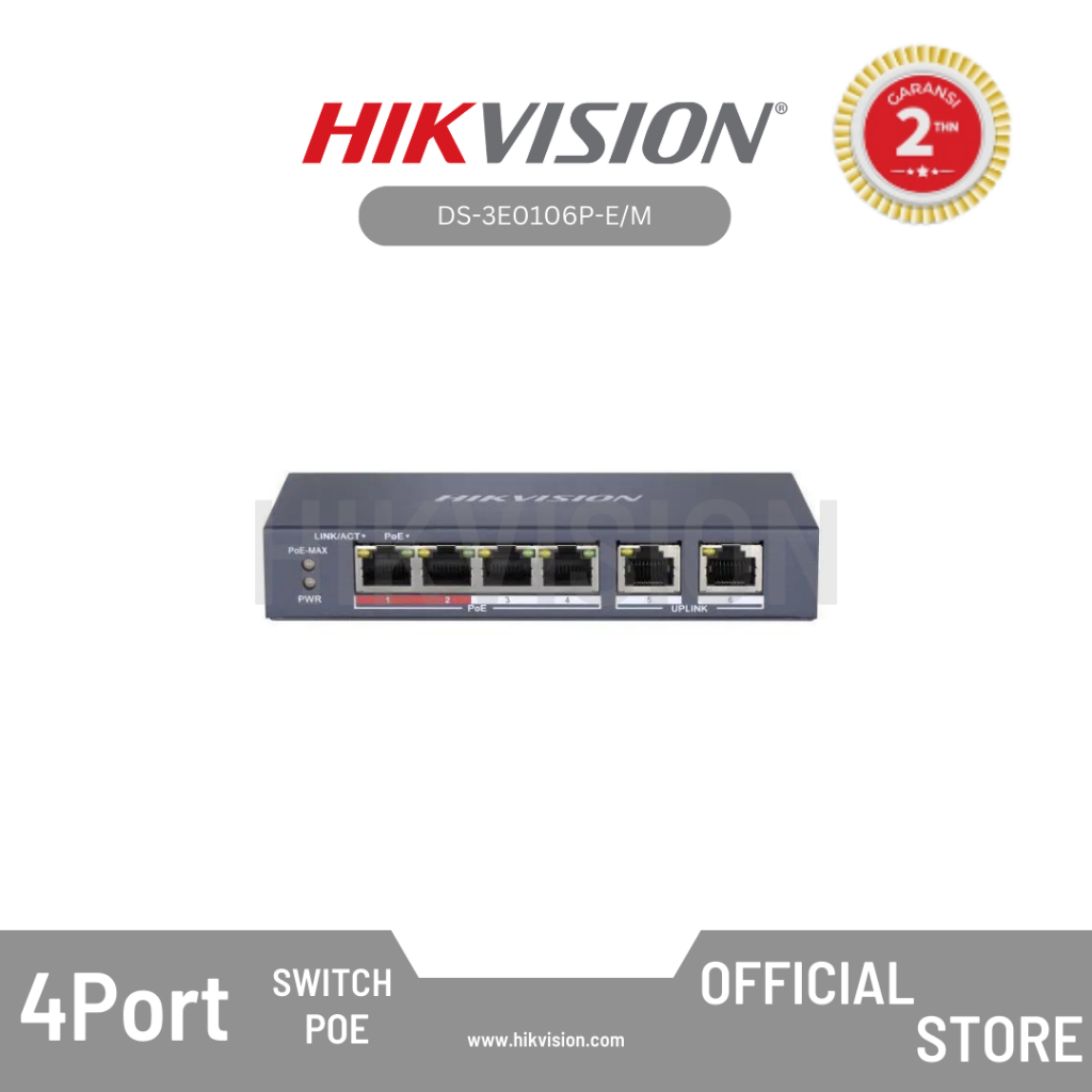 HIKVISION 4 Port Fast Ethernet Unmanaged POE Switch DS-3E0106P-E/M