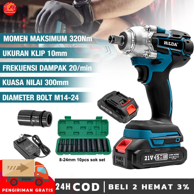 Jual Cordless Impact Wrench Set 21V Brushless 800W Torsi Kunci Listrik