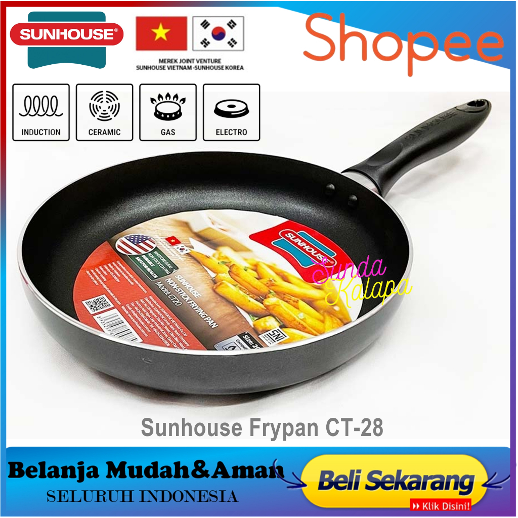 Jual Frypan Sunhouse CT-28 Plain Frypan Anti Lengket Hitam 28 cm 1 Pcs ...