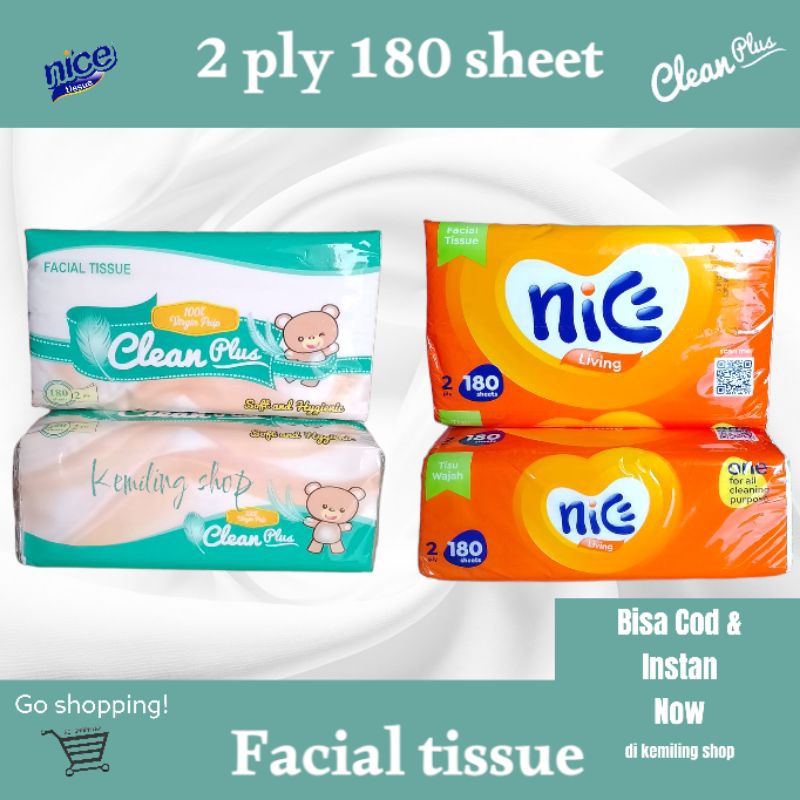 Jual Tisu CLEAN PLUS 180 Sheet 2 Ply / NICE 180 Sheet | Shopee Indonesia