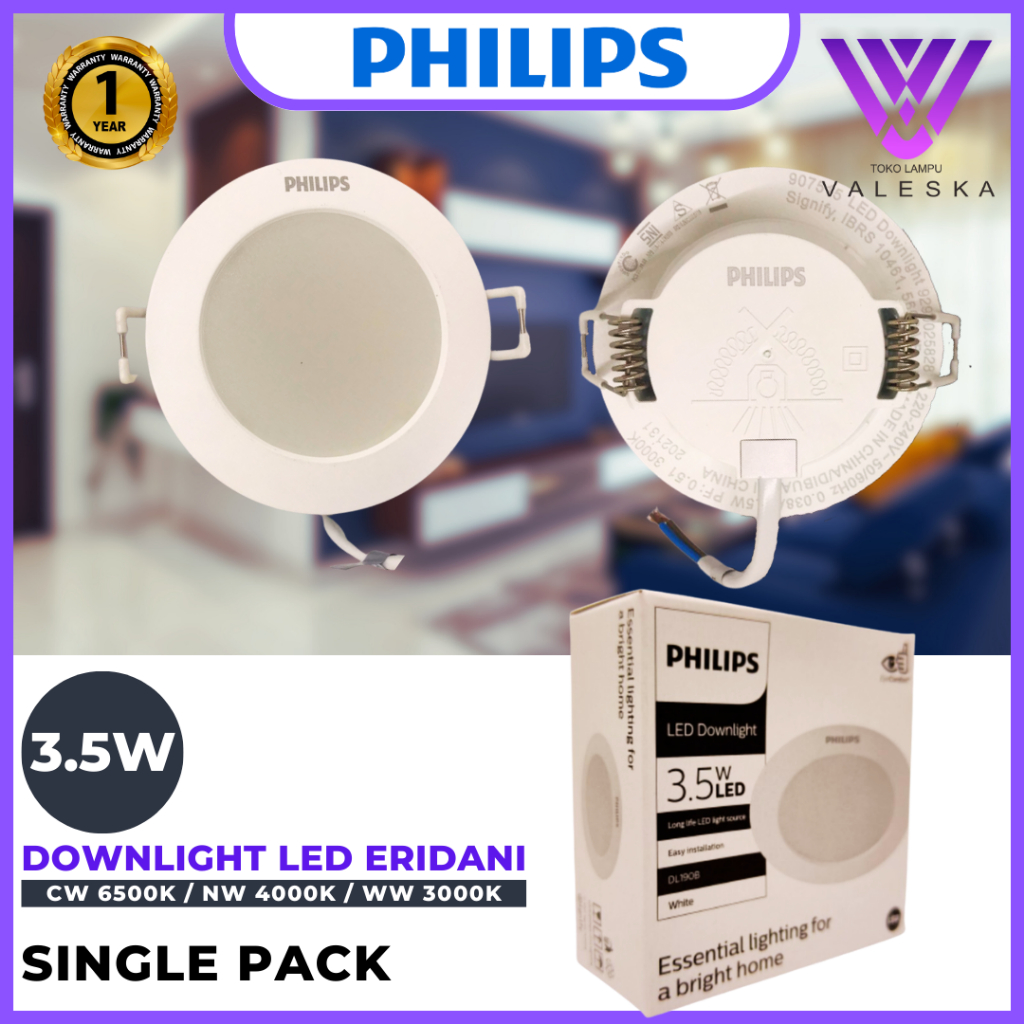 Jual Philips Downlight LED ERIDANI 080 3.5W 4000K Lampu Plafon WH ...