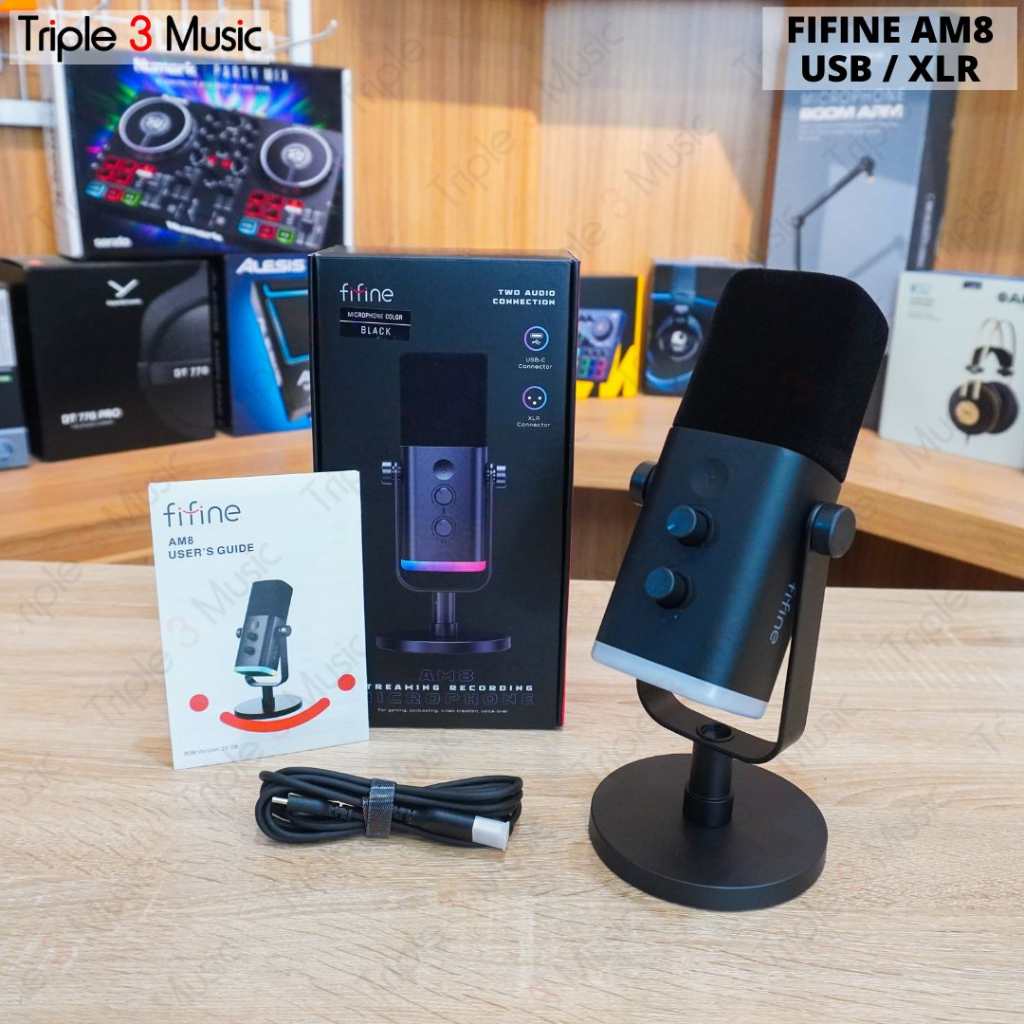 Fifine AMPLIGAME AM8 RGB USB/XLR Microphone - Dynamic Mic - Black