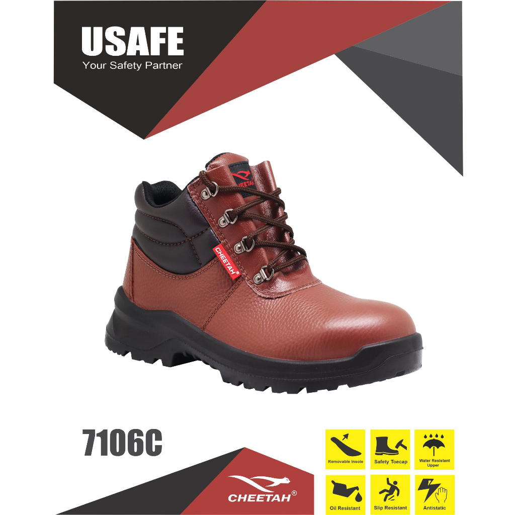 Jual ( Desain Terbaru + Bonus ) Sepatu Safety Cheetah 7106C 7106 Coklat