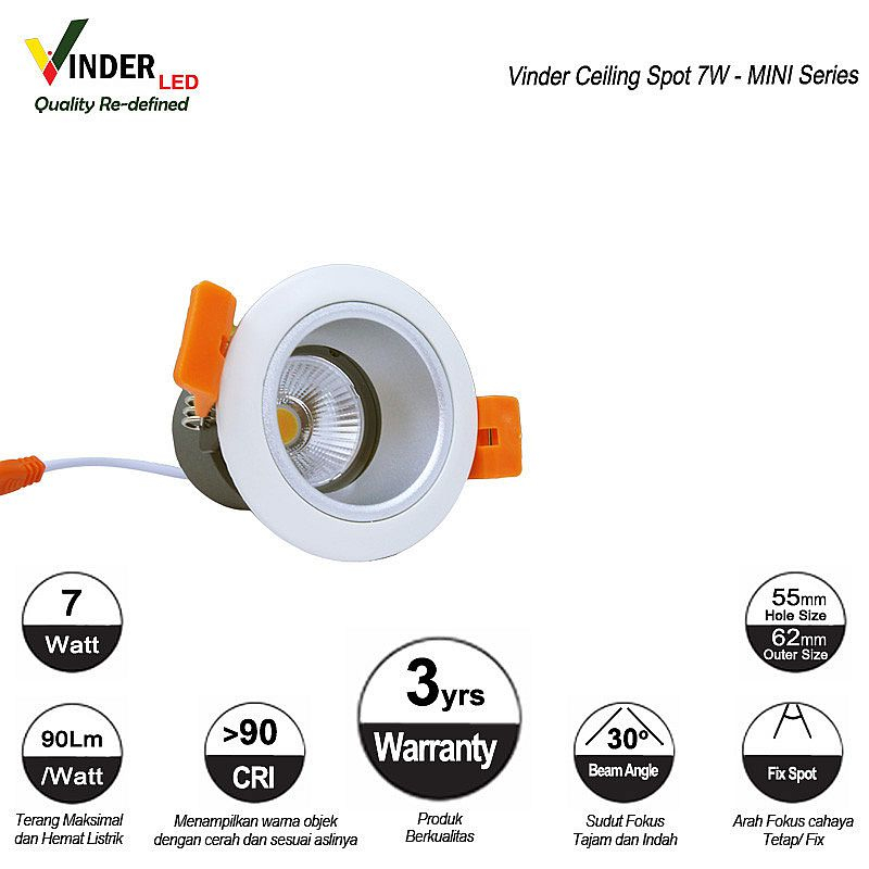 Jual Vinder Ceiling Spot Downlight 7 watt 7w - Mini Series Inbow ...