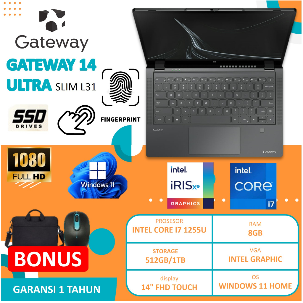 Jual Laptop Gateway Ultra Slim L31 Intel i7 1255u 512gb SSD Win11 Hitam ...