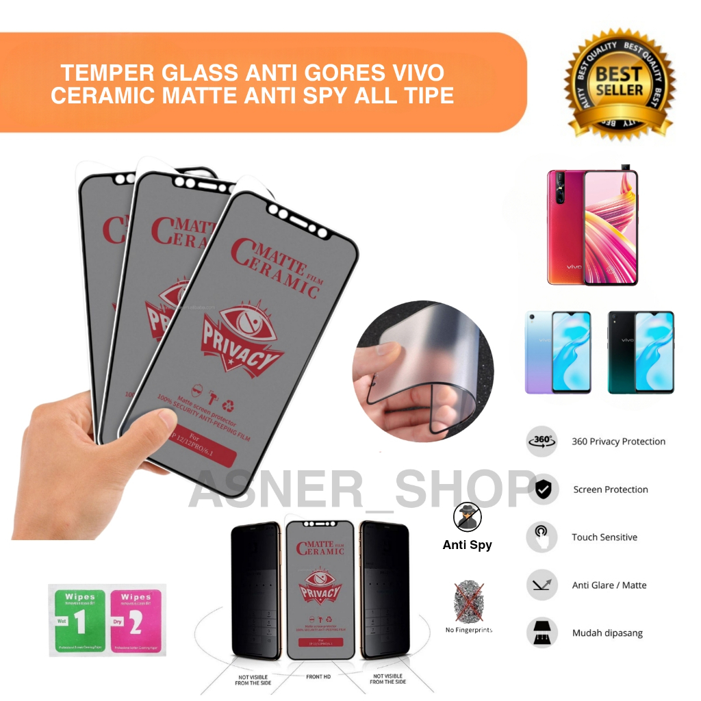 Jual Temper TG anti Gores Vivo Y17 / Y53 / V19 Privacy Ceramic Matte ...