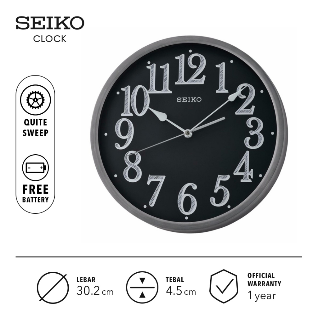 Jual Jam Dinding Seiko Bulat QXA706K Detik Senyap Aluminium 30cm Ori
