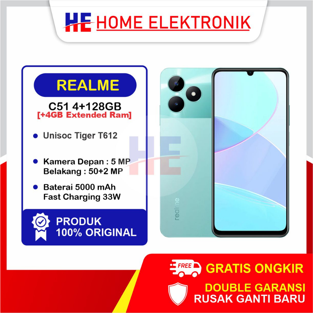 Jual Realme C51 4/128GB Dan 4/64 NFC [+4GB Extended RAM] Garansi Resmi ...