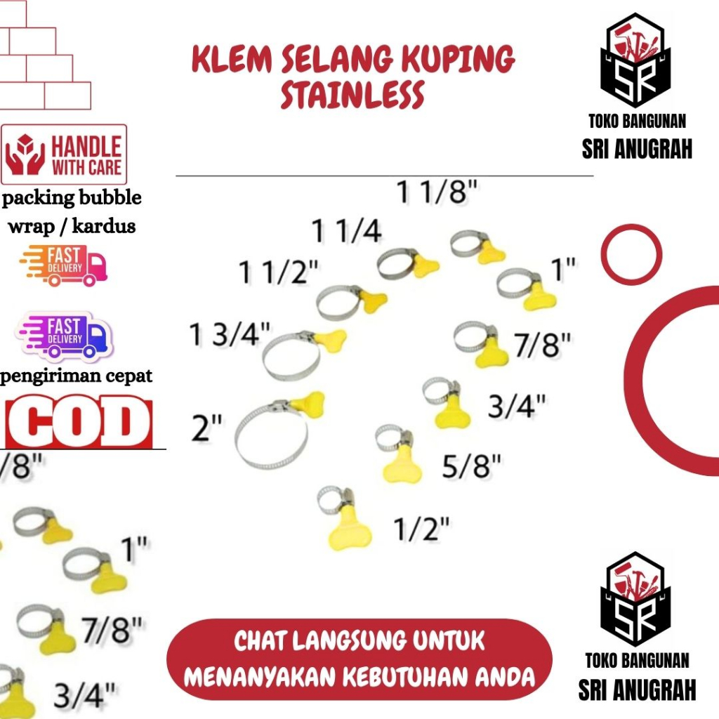 Jual Klem Selang Pengencang Pengikat Hose Clamp Kuping Stainless Pcs