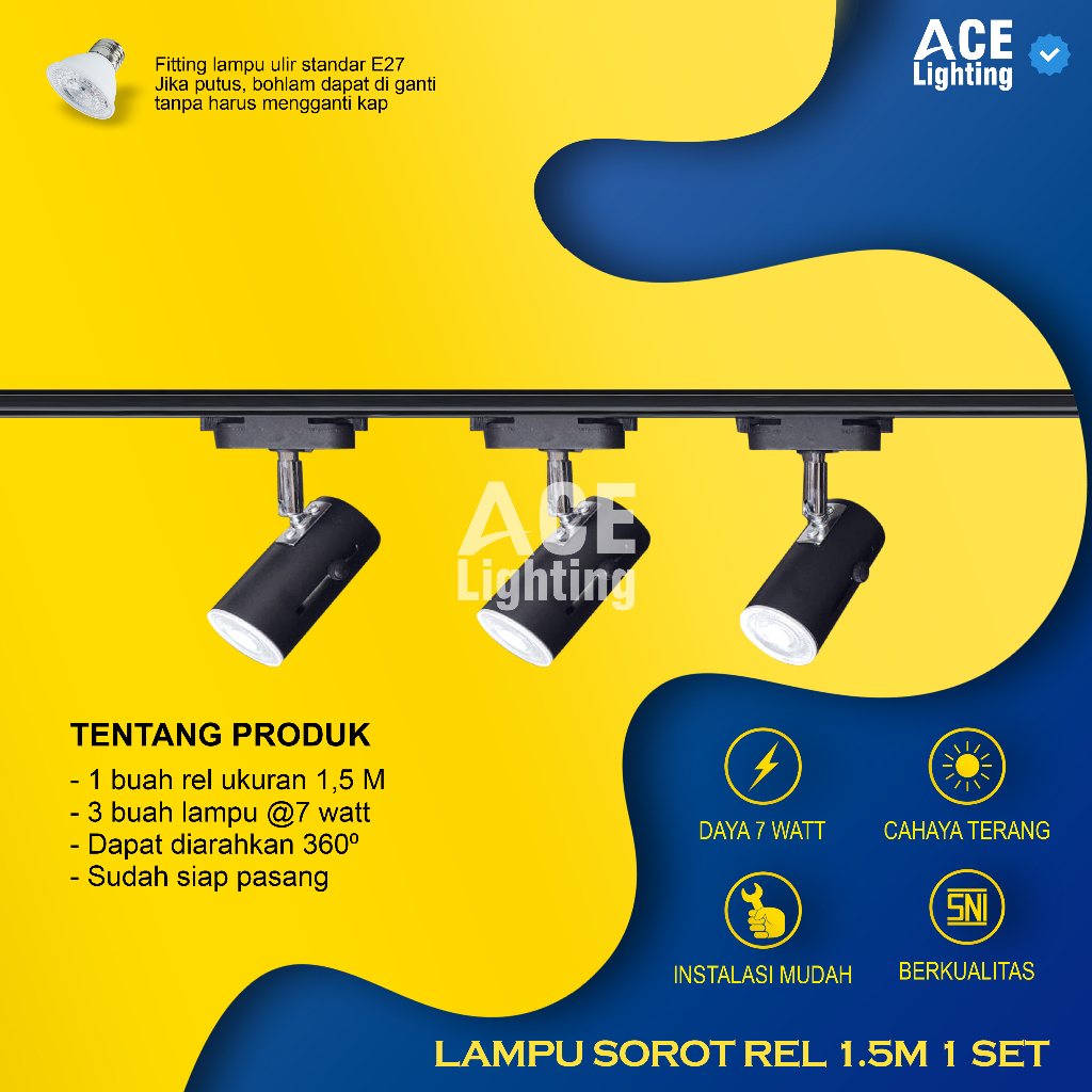 Jual Lampu Sorot rell 1 set isi 3 + Rell 1.5 Meter LED Track Rel ...