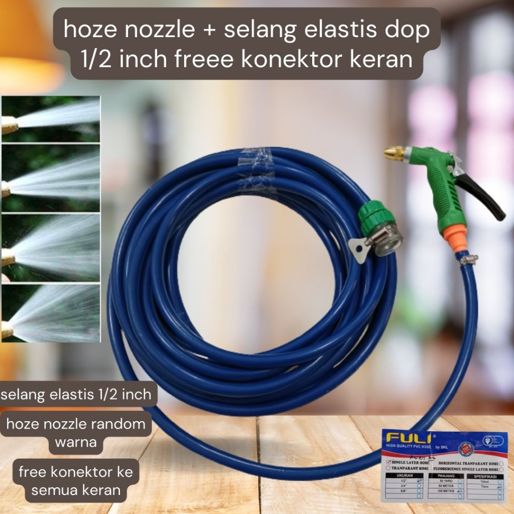 Semprotan Selang Air Fuli Elastis Dop 1/ Inch Selang Air Cuci Motor Mobil Kebun Siram Kebun