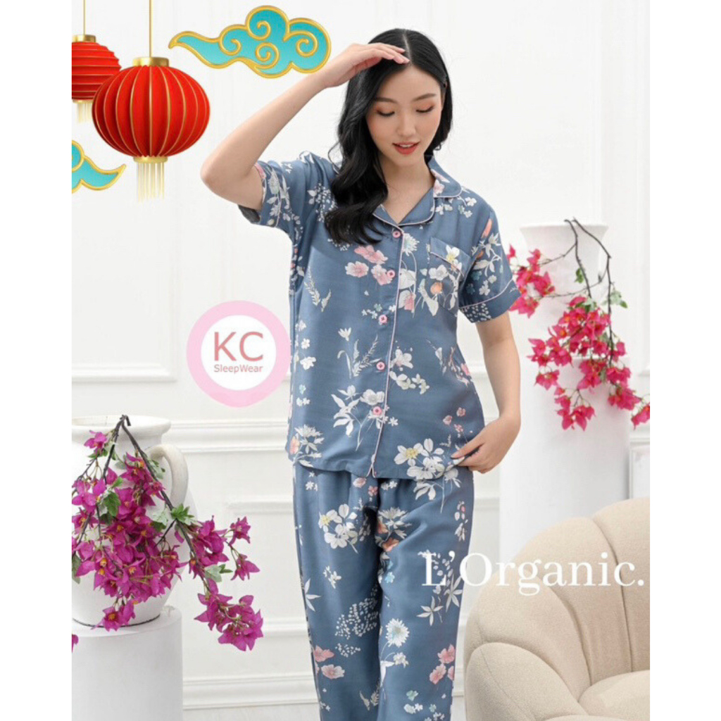 Jual Royal Blue Organic KC sleepwear Piyama Wanita Lengan Pendek Celana Panjang Shopee Indonesia