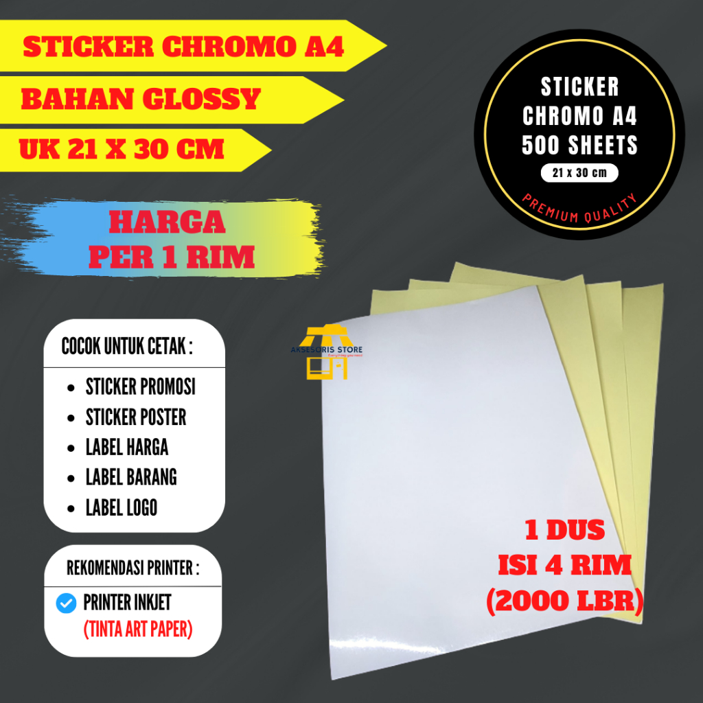 Jual STIKER LABEL A4 ISI 500 LEMBAR / KERTAS STICKER CHROMO GLOSSY A4 ...