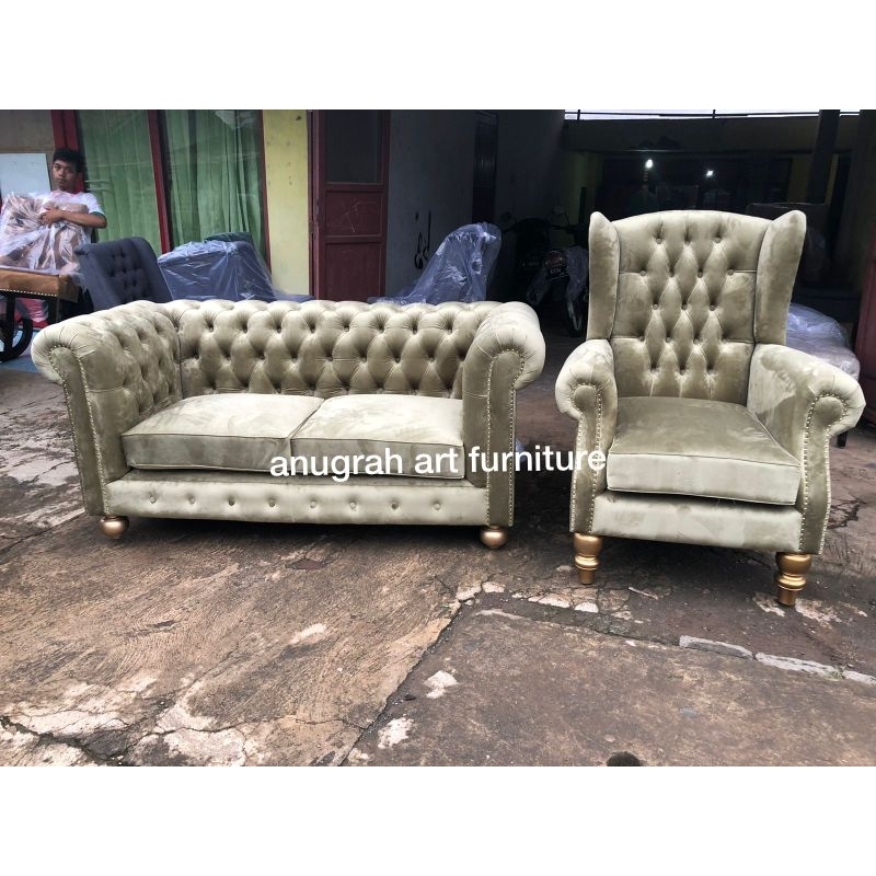 Jual sofa chesterfield set wing chair sofa tamu sofa ruang tamu mewah