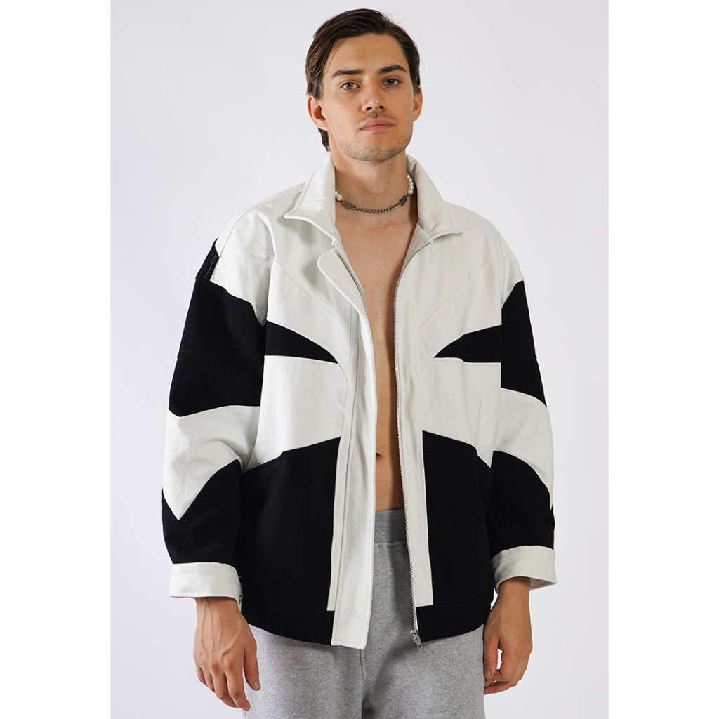 Black And White Denim Jacket.Jual OCWA MILK RACING MIXED BLACK AND WHITE DENIM JACKET | Shopee Indonesia