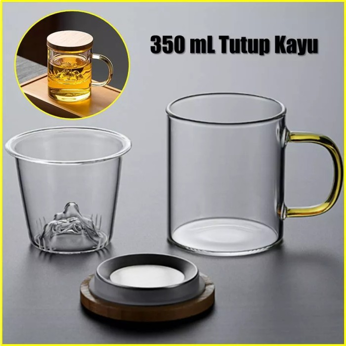 Jual Gelas Saring Teh Cangkir Teh Tea Cup Mug With Infuser Filter Tutup Kayu Gelas Saringan 8934