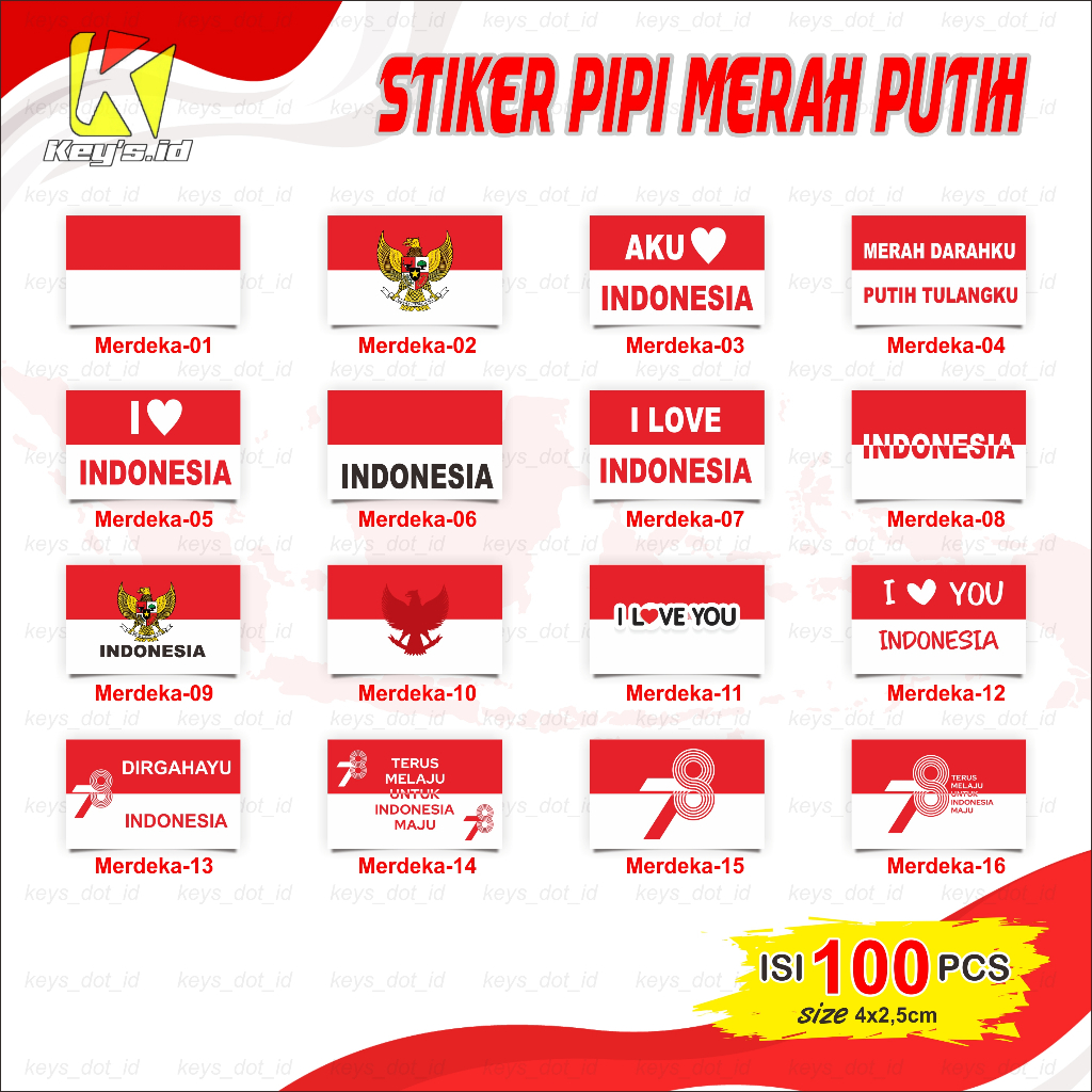 Jual Sticker Stiker Pipi Indonesia Isi 100 Pcs Stiker Bendera Indonesia Tempelan Pipi Merah 0511