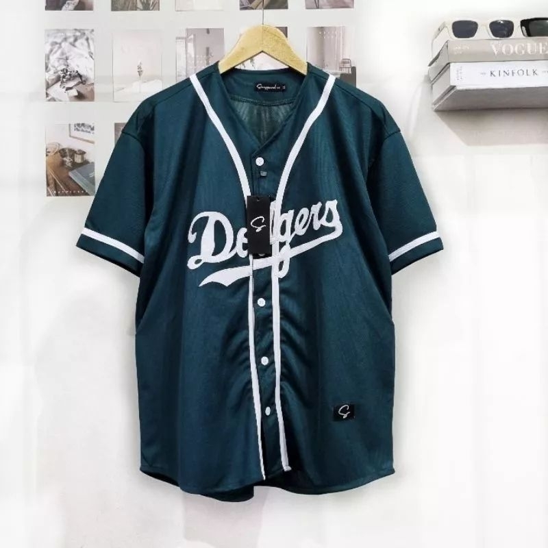 Baju Sport Jersey Baseball dodgers Pink lengan hitam Pria Wanita