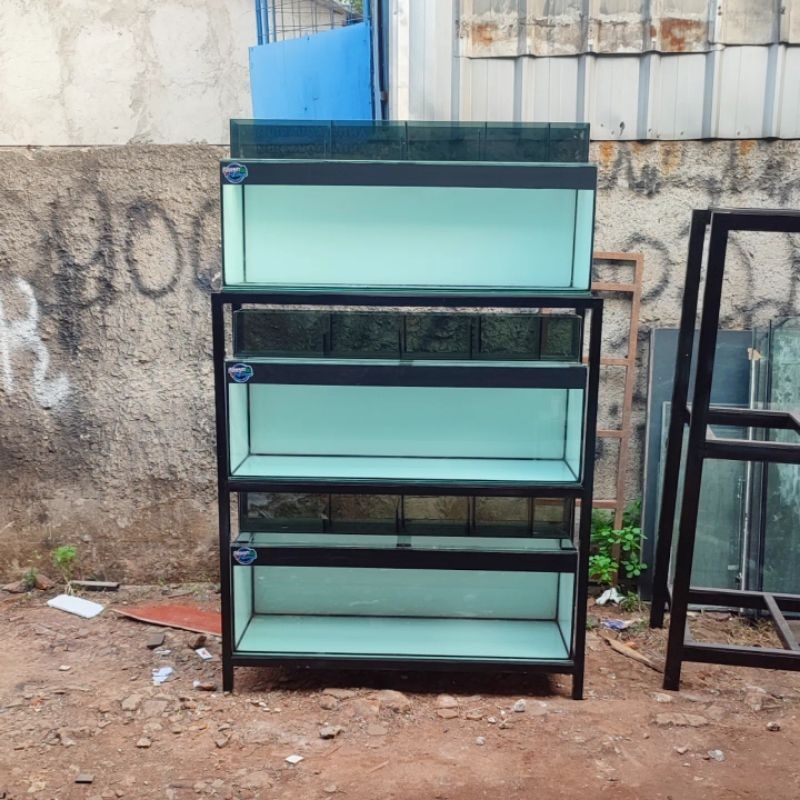 Jual PAKET AQUARIUM 3 SUSUN 100x40x40 + RAK HOLO 4X4 Shopee Indonesia