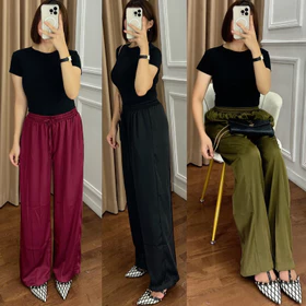 Celana Kulot Satin Premium Pakaian Wanita Celana Panjang Cullote Pants Sateen Silk Lembut Adem