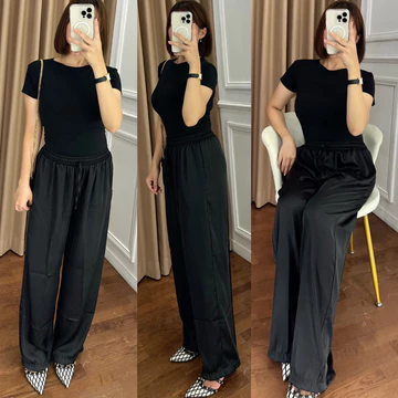Celana Kulot Satin Premium Pakaian Wanita Celana Panjang Cullote Pants Sateen Silk Lembut Adem